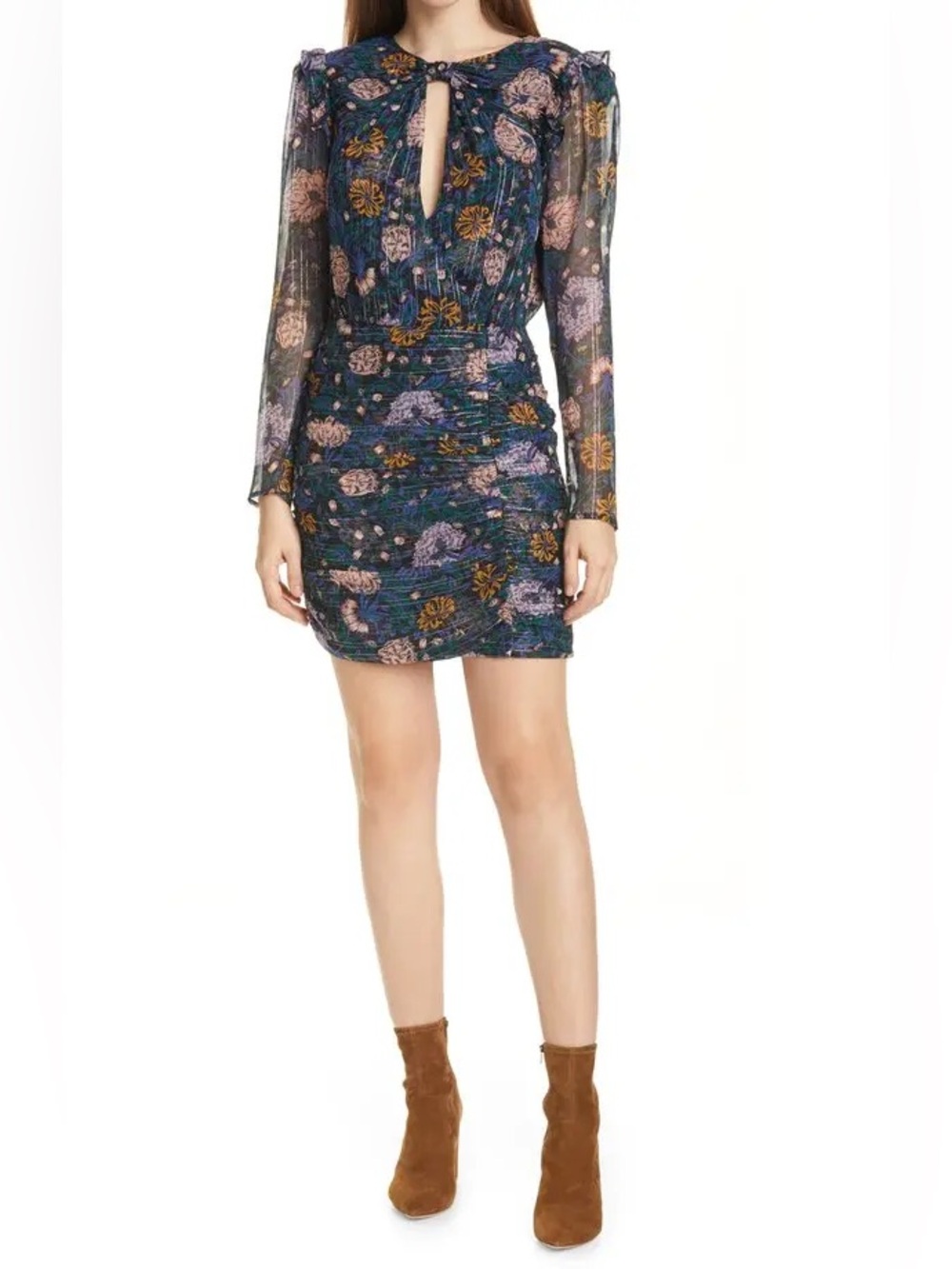 Veronica Beard Peppa Floral Long Sleeve Silk Dress